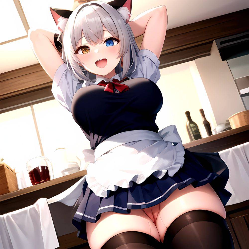 1girl D Absurdres Animal Ears Apron Bashamichi Bashamichi Hagemi Black Thighhighs Blue Eyes Blue Hair Blue Skirt Blunt Bangs Blu, 3873958952 - AIHentai - #main
