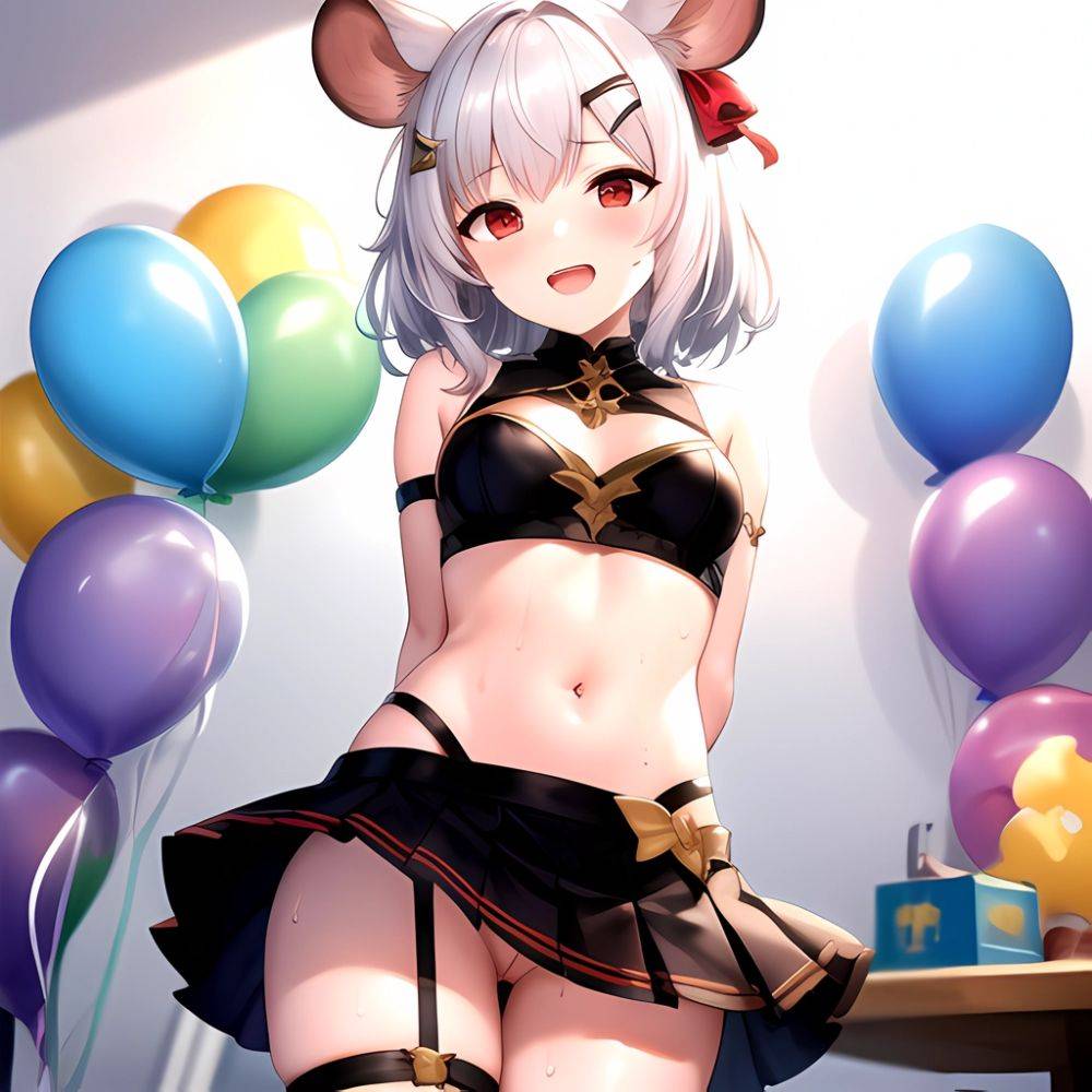 1girl Animal Ears Balloon Blush Granblue Fantasy Hair Ornament Hairclip Highres Medium Hair Mouse Ears Navel Open Mouth Pleated, 3274986182 - AIHentai - #main