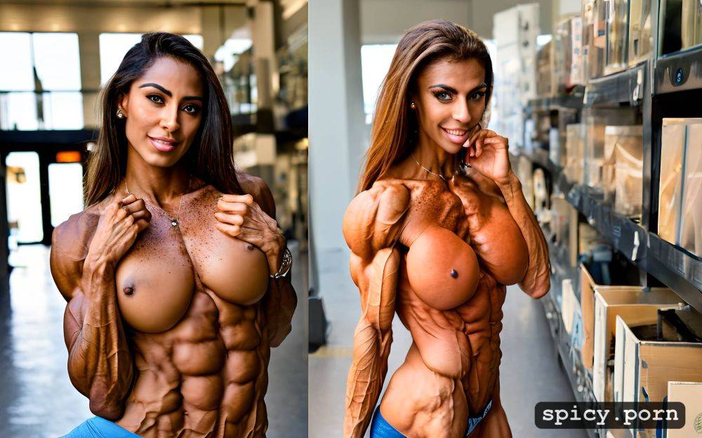 ripped abs, platform shoes, topless, zero fat, most muscular female bodybuilder - #main