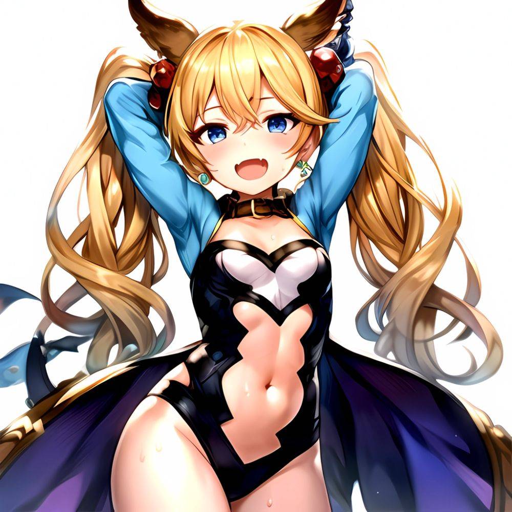 1girl Armpits Arms Behind Head Backlighting Bare Arms Bare Legs Blonde Hair Blue Eyes Blush Breasts Check Commentary Clothing Cu, 1785985429 - AIHentai - #main