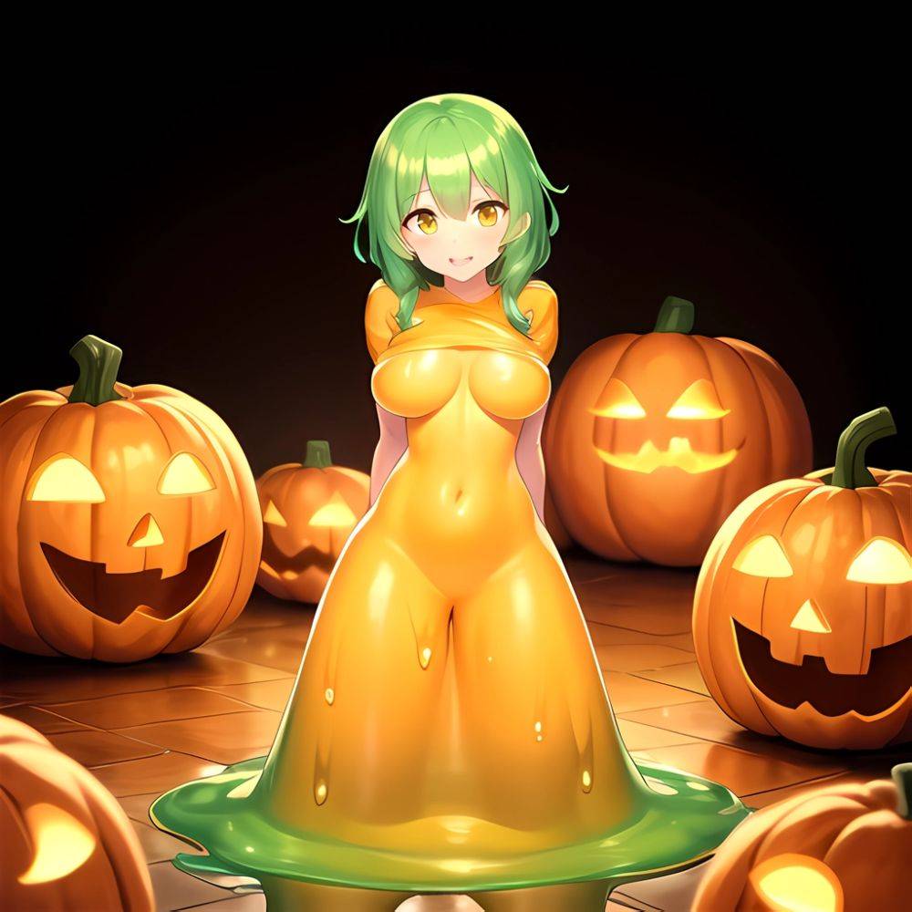 Orange Slime Messy Slime Big Boobs Pov Pumpkins Orange And Black Standing Up Facing The Viewer Arms Behind Back, 2407660172 - AIHentai - #main