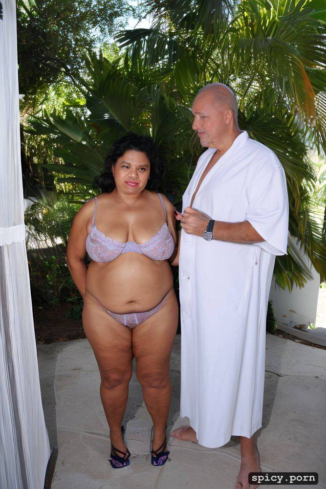 full body shot, shrink boobs, full shot, obese, an old fat hispanic naked woman with obese belly - #main