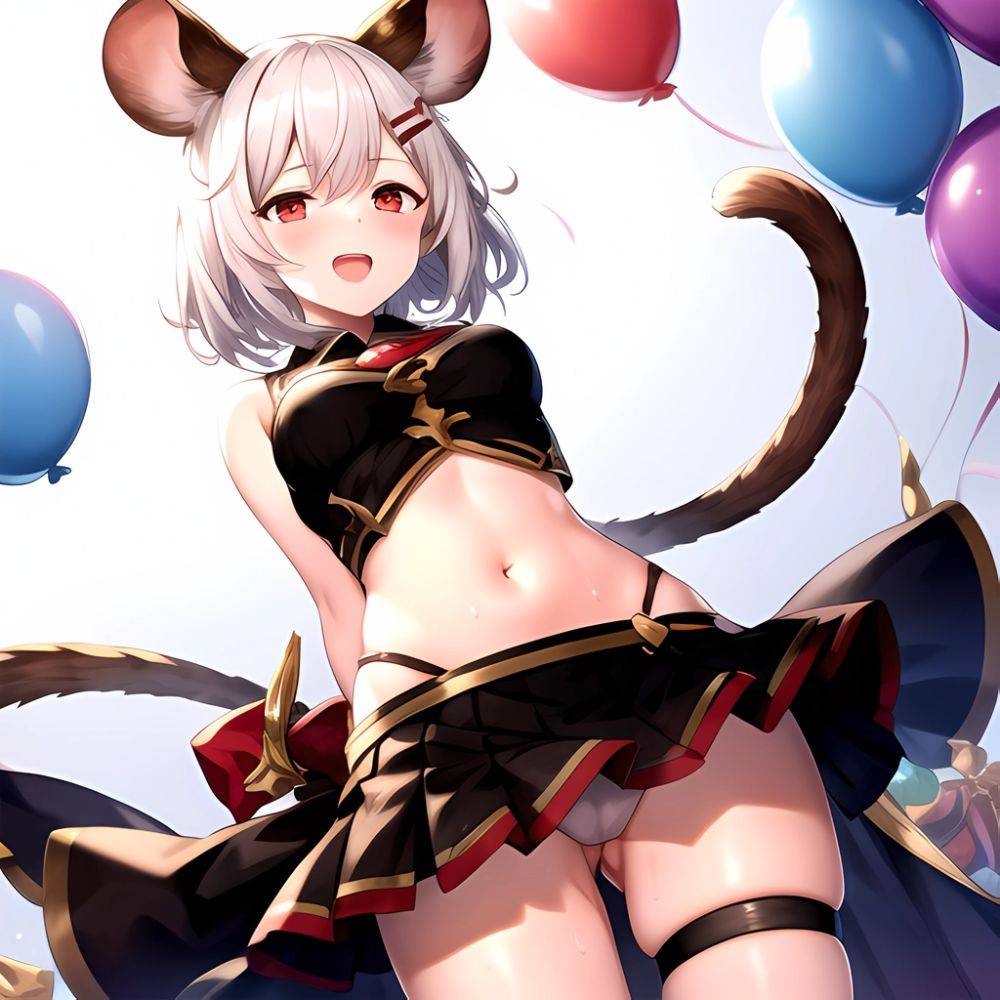 1girl Animal Ears Balloon Blush Granblue Fantasy Hair Ornament Hairclip Highres Medium Hair Mouse Ears Navel Open Mouth Pleated, 2416763780 - AIHentai - #main