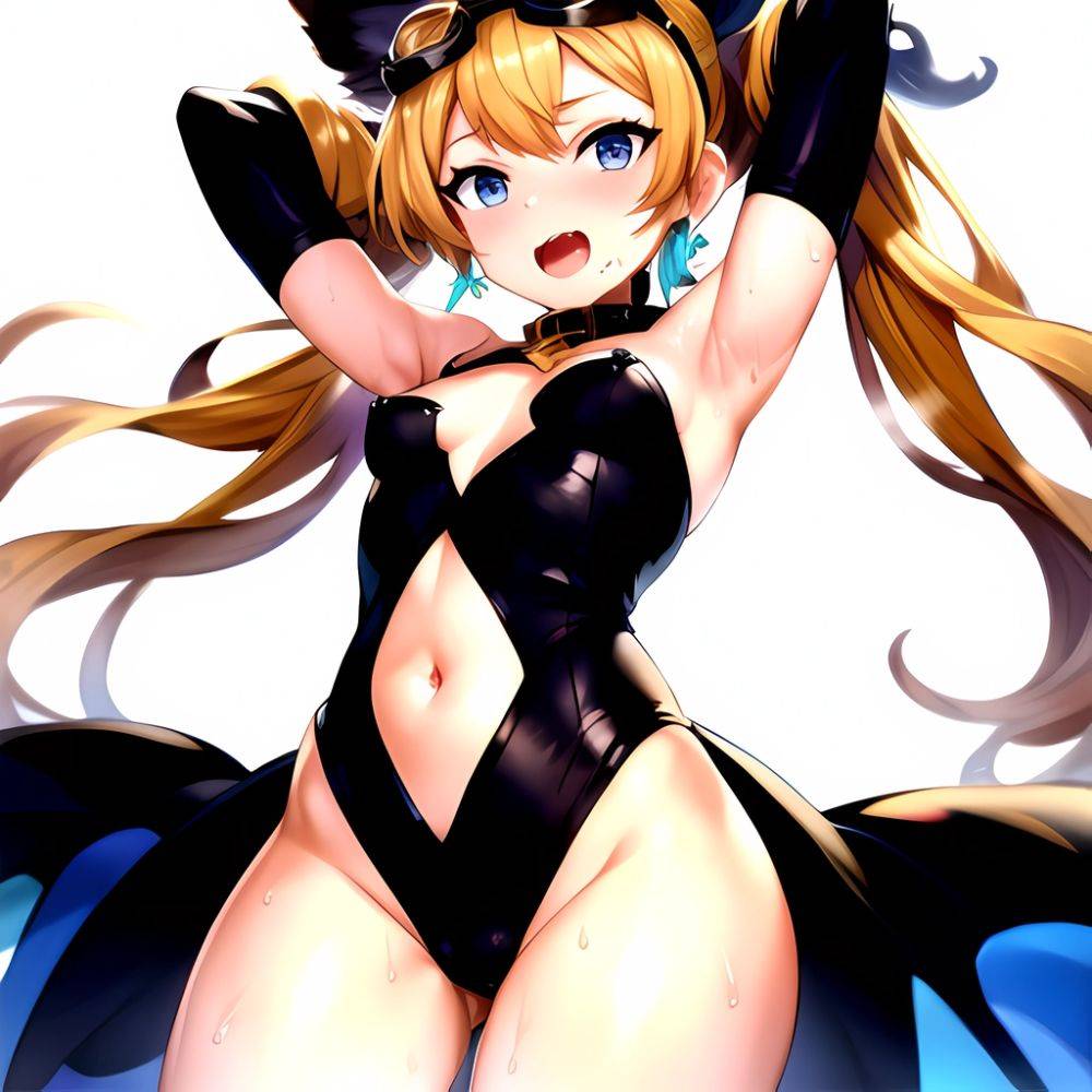 1girl Armpits Arms Behind Head Backlighting Bare Arms Bare Legs Blonde Hair Blue Eyes Blush Breasts Check Commentary Clothing Cu, 1752302928 - AIHentai - #main