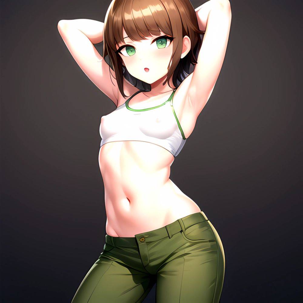 1boy Armpits Arms Behind Head Blush Breasts Brown Hair Bulge Collarbone Contrapposto Covered Nipples Crop Top Danganronpa Trigge, 1177612971 - AIHentai - #main