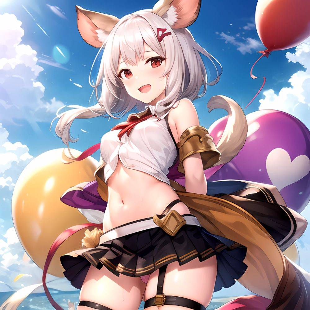 1girl Animal Ears Balloon Blush Granblue Fantasy Hair Ornament Hairclip Highres Medium Hair Mouse Ears Navel Open Mouth Pleated, 1017849467 - AIHentai - #main