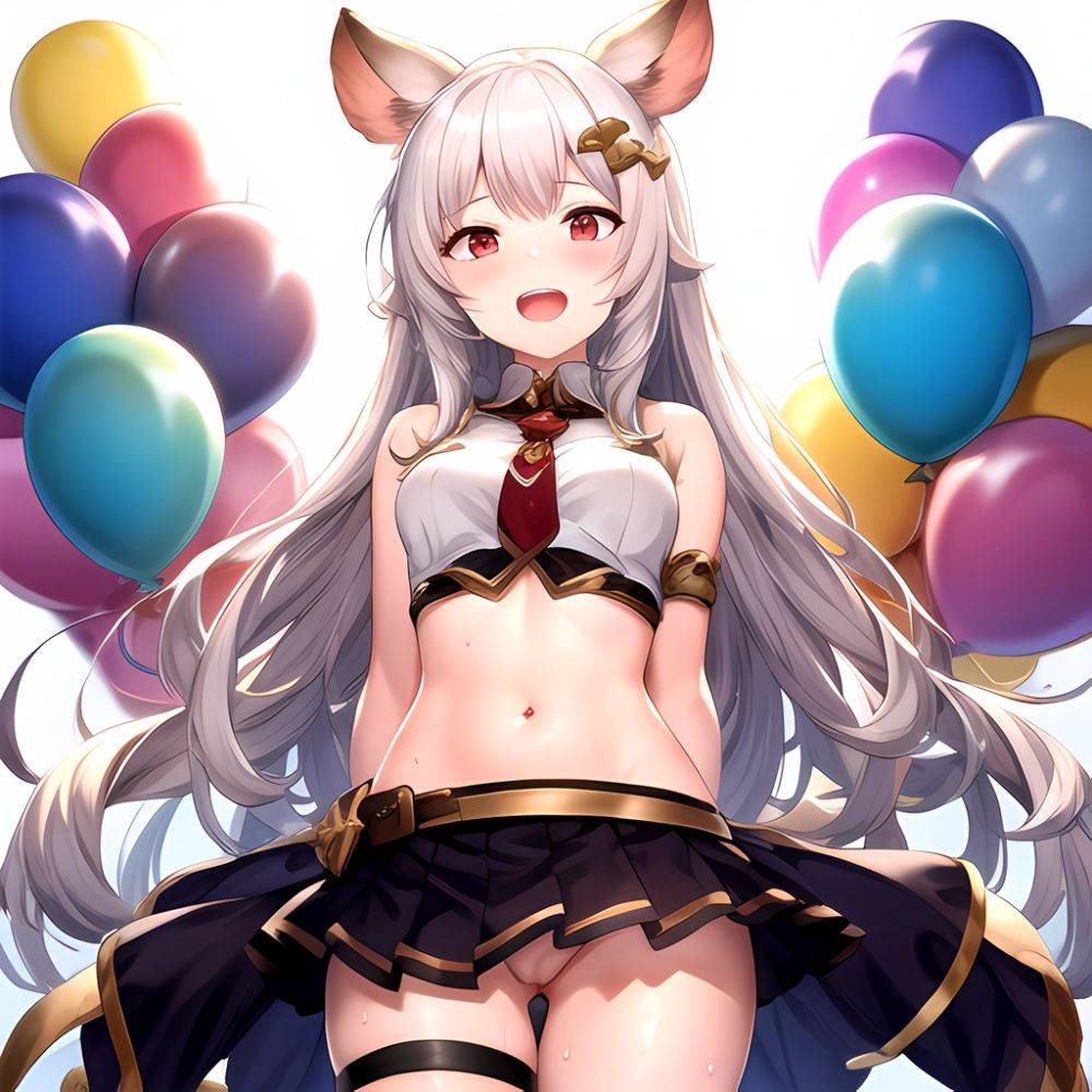 1girl Animal Ears Balloon Blush Granblue Fantasy Hair Ornament Hairclip Highres Medium Hair Mouse Ears Navel Open Mouth Pleated, 3352701520 - AIHentai - #main