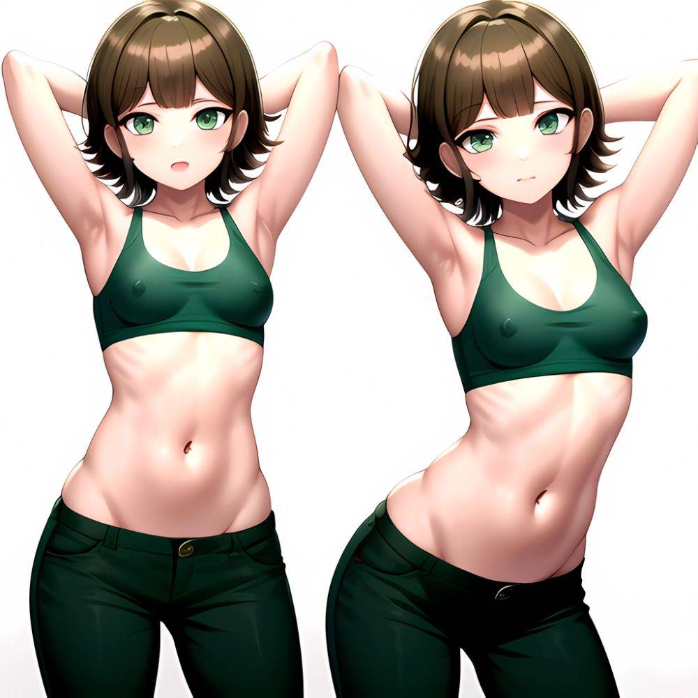 1boy Armpits Arms Behind Head Blush Breasts Brown Hair Bulge Collarbone Contrapposto Covered Nipples Crop Top Danganronpa Trigge, 3406124493 - AIHentai - #main