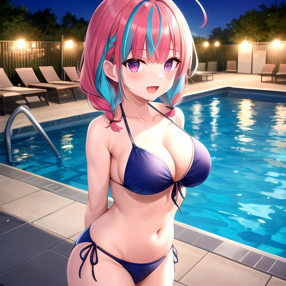 1girl Ahoge Bare Shoulders Bikini Blue Bikini Blue Hair Blush Braid Breasts Cleavage Colored Inner Hair Front Tie Bikini Top, 2033735114 - AIHentai - #main