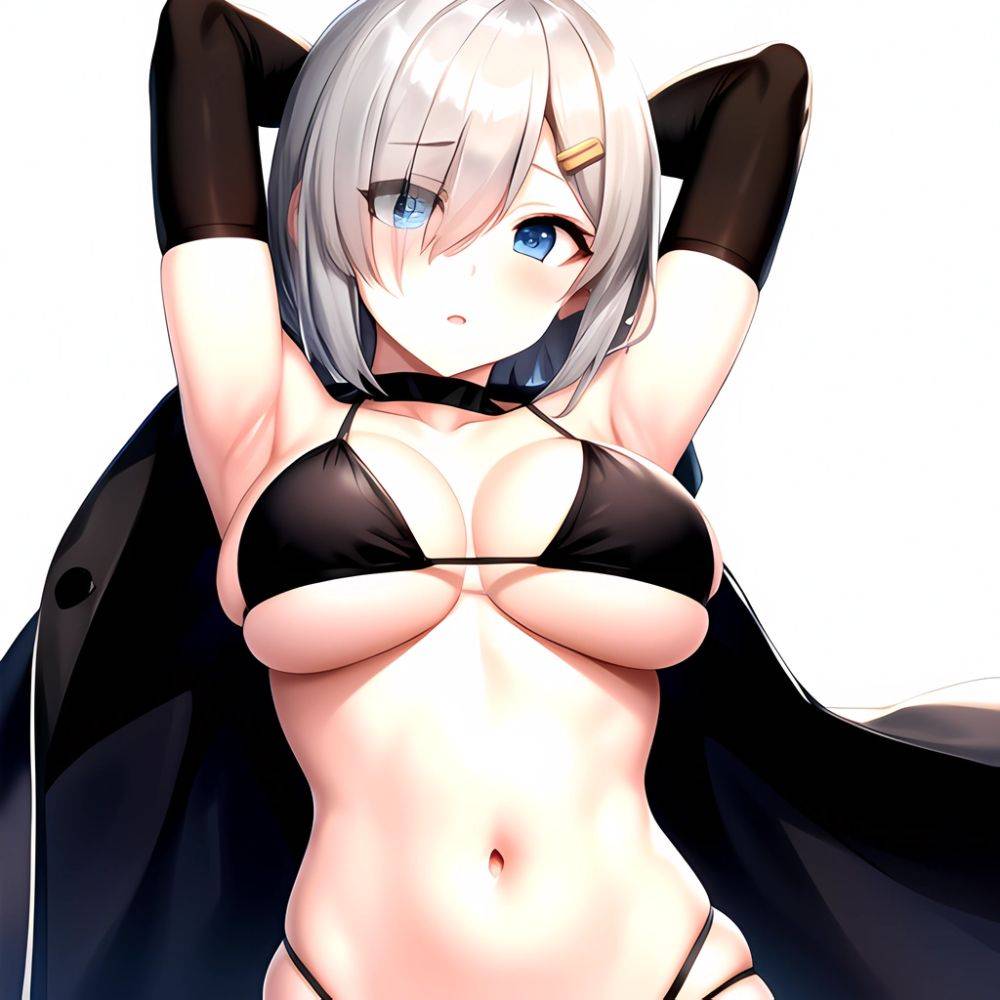 1girl Absurdres Armpits Arms Behind Head Bikini Black Bikini Black Choker Blue Eyes Blush Breasts Choker Cleavage Commentary Req, 798560708 - AIHentai - #main