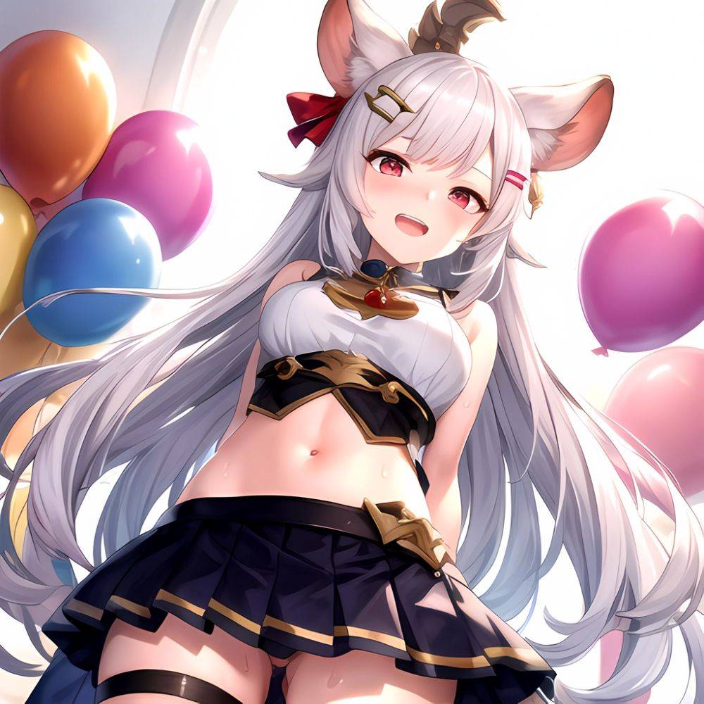 1girl Animal Ears Balloon Blush Granblue Fantasy Hair Ornament Hairclip Highres Medium Hair Mouse Ears Navel Open Mouth Pleated, 2838722121 - AIHentai - #main