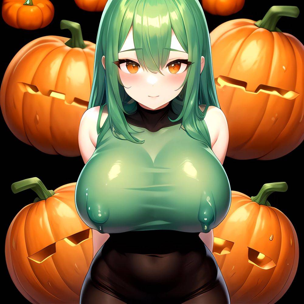 Orange Slime Messy Slime Big Boobs Pov Pumpkins Orange And Black Standing Up Facing The Viewer Arms Behind Back, 1927016216 - AIHentai - #main