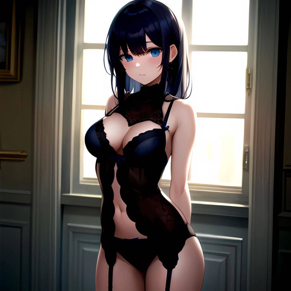 1girl Solo Gothic Emo Lingerie Arms Behind Back Facing The Viewer Blue Eyes, 3630047974 - AIHentai - #main