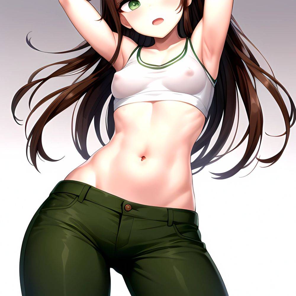 1boy Armpits Arms Behind Head Blush Breasts Brown Hair Bulge Collarbone Contrapposto Covered Nipples Crop Top Danganronpa Trigge, 2181266012 - AIHentai - #main