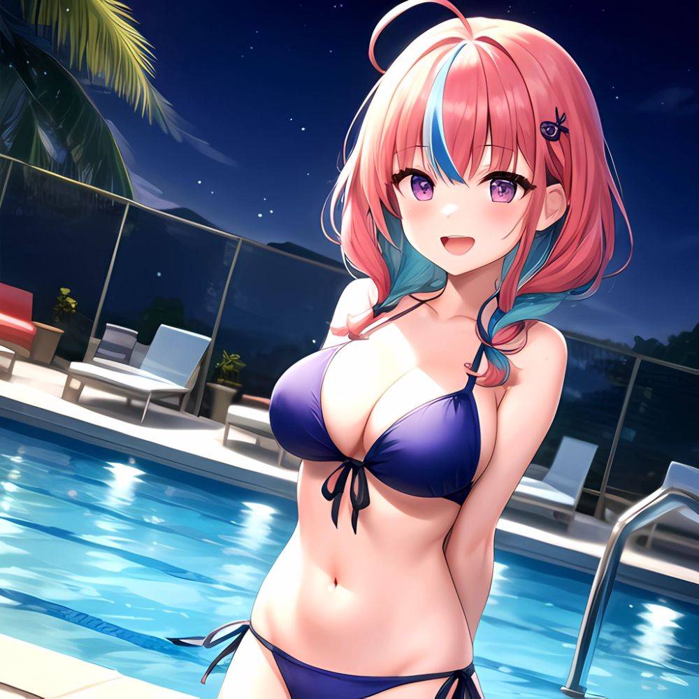 1girl Ahoge Bare Shoulders Bikini Blue Bikini Blue Hair Blush Braid Breasts Cleavage Colored Inner Hair Front Tie Bikini Top, 3511835877 - AIHentai - #main