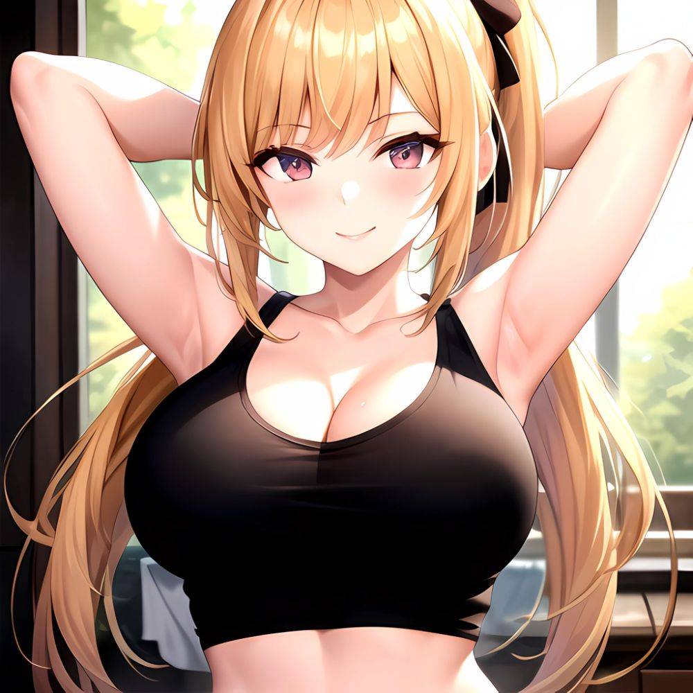 Beatrix Amerhauser 1girl Armpits Arms Behind Head Bare Shoulders Blonde Hair Breasts Cleavage Large Breasts Long Hair Looking At, 621761228 - AIHentai - #main