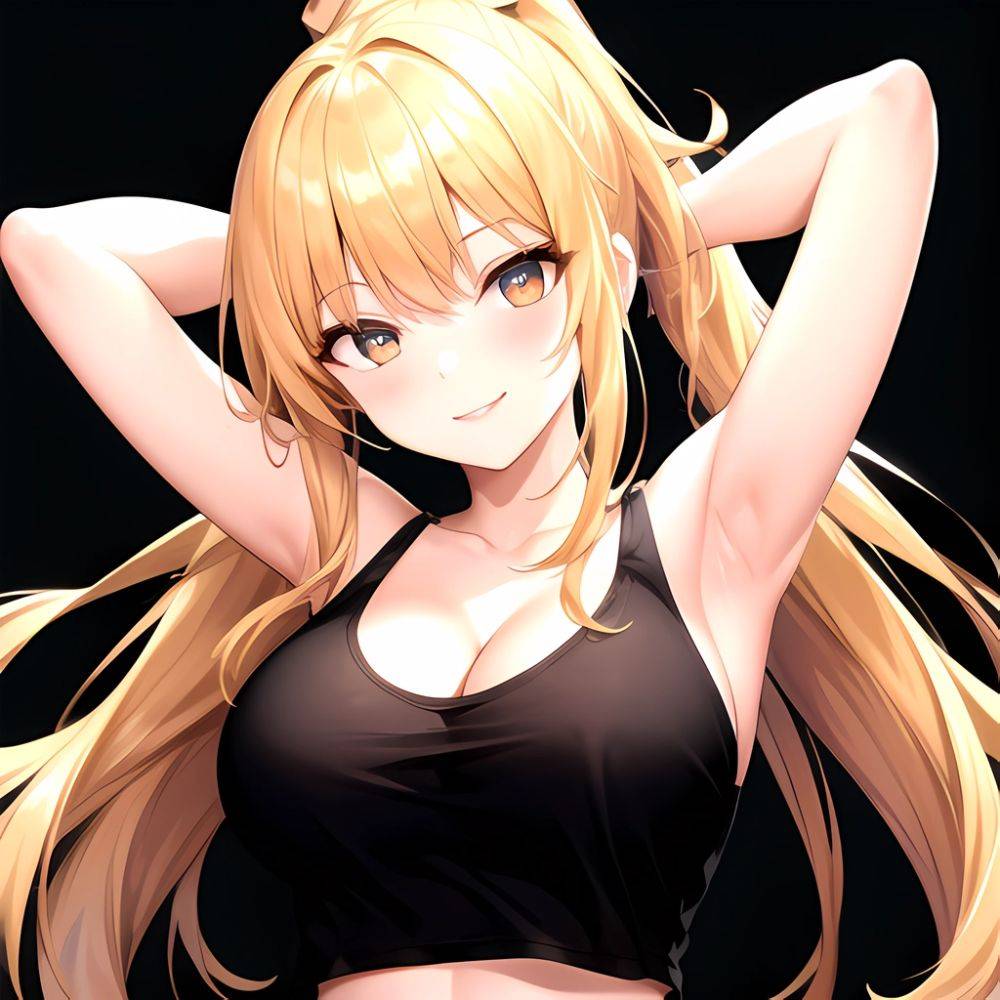 Beatrix Amerhauser 1girl Armpits Arms Behind Head Arms Up Artist Name Bare Shoulders Blonde Hair Breasts Cleavage Large Breasts, 1473471756 - AIHentai - #main
