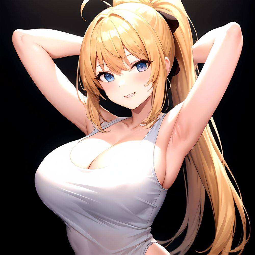 Beatrix Amerhauser 1girl Armpits Arms Behind Head Bare Shoulders Blonde Hair Breasts Cleavage Large Breasts Long Hair Looking At, 1424487314 - AIHentai - #main