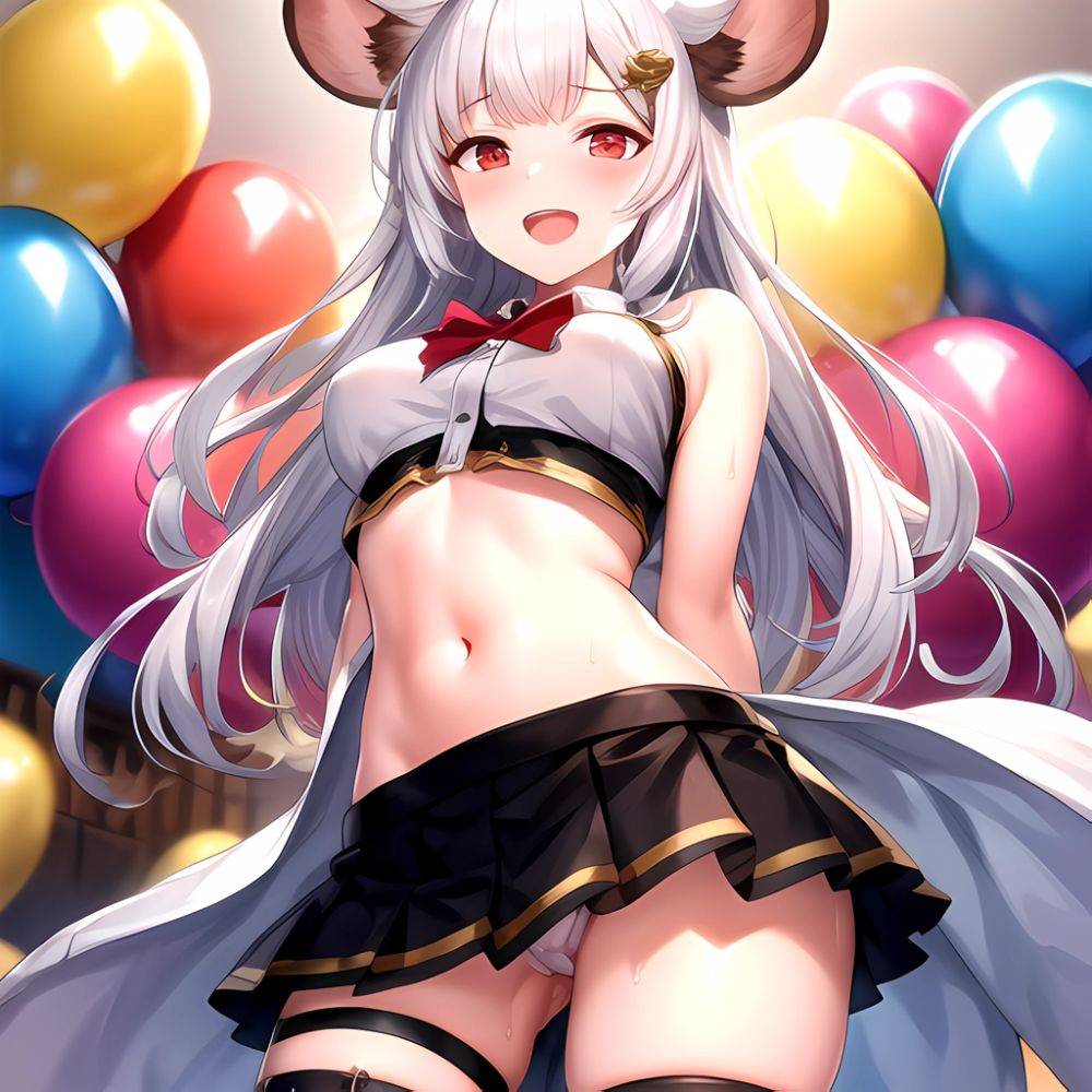 1girl Animal Ears Balloon Blush Granblue Fantasy Hair Ornament Hairclip Highres Medium Hair Mouse Ears Navel Open Mouth Pleated, 2422036286 - AIHentai - #main