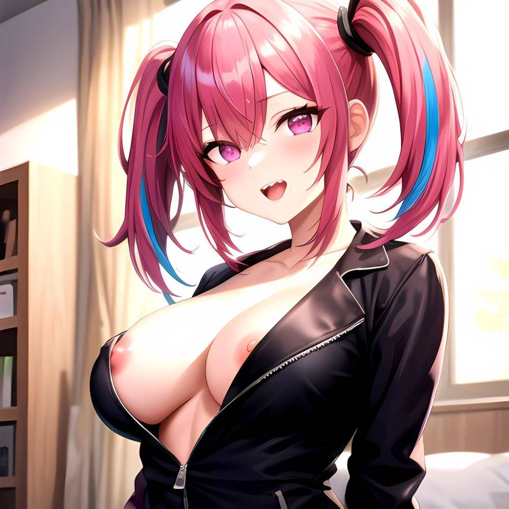 Han Juri 1girl Blush Breasts Breasts Apart Collarbone Hair Over One Eye Large Breasts Long Sleeves Multicolored Hair Navel Nippl, 1620338596 - AIHentai - #main