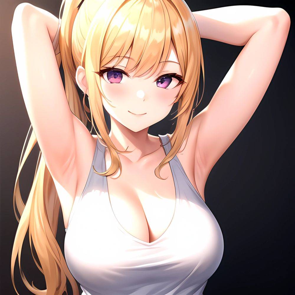 Beatrix Amerhauser 1girl Armpits Arms Behind Head Bare Shoulders Blonde Hair Breasts Cleavage Large Breasts Long Hair Looking At, 3827726230 - AIHentai - #main