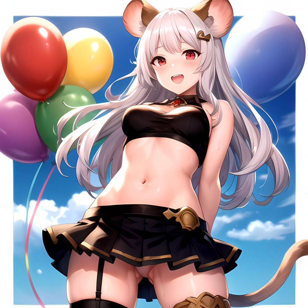 1girl Animal Ears Balloon Blush Granblue Fantasy Hair Ornament Hairclip Highres Medium Hair Mouse Ears Navel Open Mouth Pleated, 3740595524 - AIHentai - #main