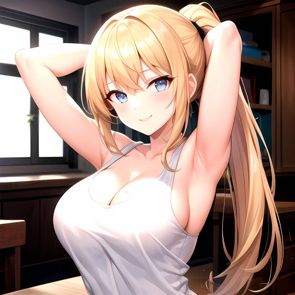 Beatrix Amerhauser 1girl Armpits Arms Behind Head Bare Shoulders Blonde Hair Breasts Cleavage Large Breasts Long Hair Looking At, 2880859617 - AIHentai - #main