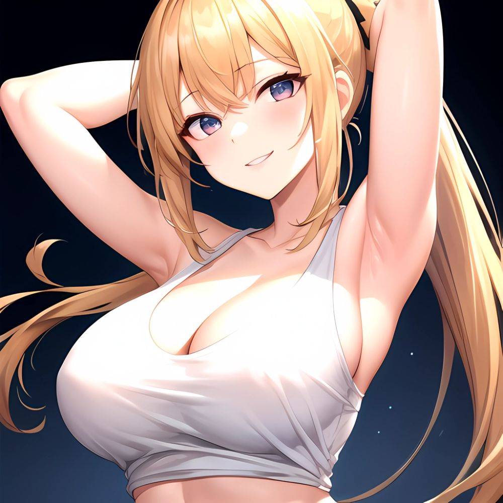 Beatrix Amerhauser 1girl Armpits Arms Behind Head Bare Shoulders Blonde Hair Breasts Cleavage Large Breasts Long Hair Looking At, 3803408217 - AIHentai - #main