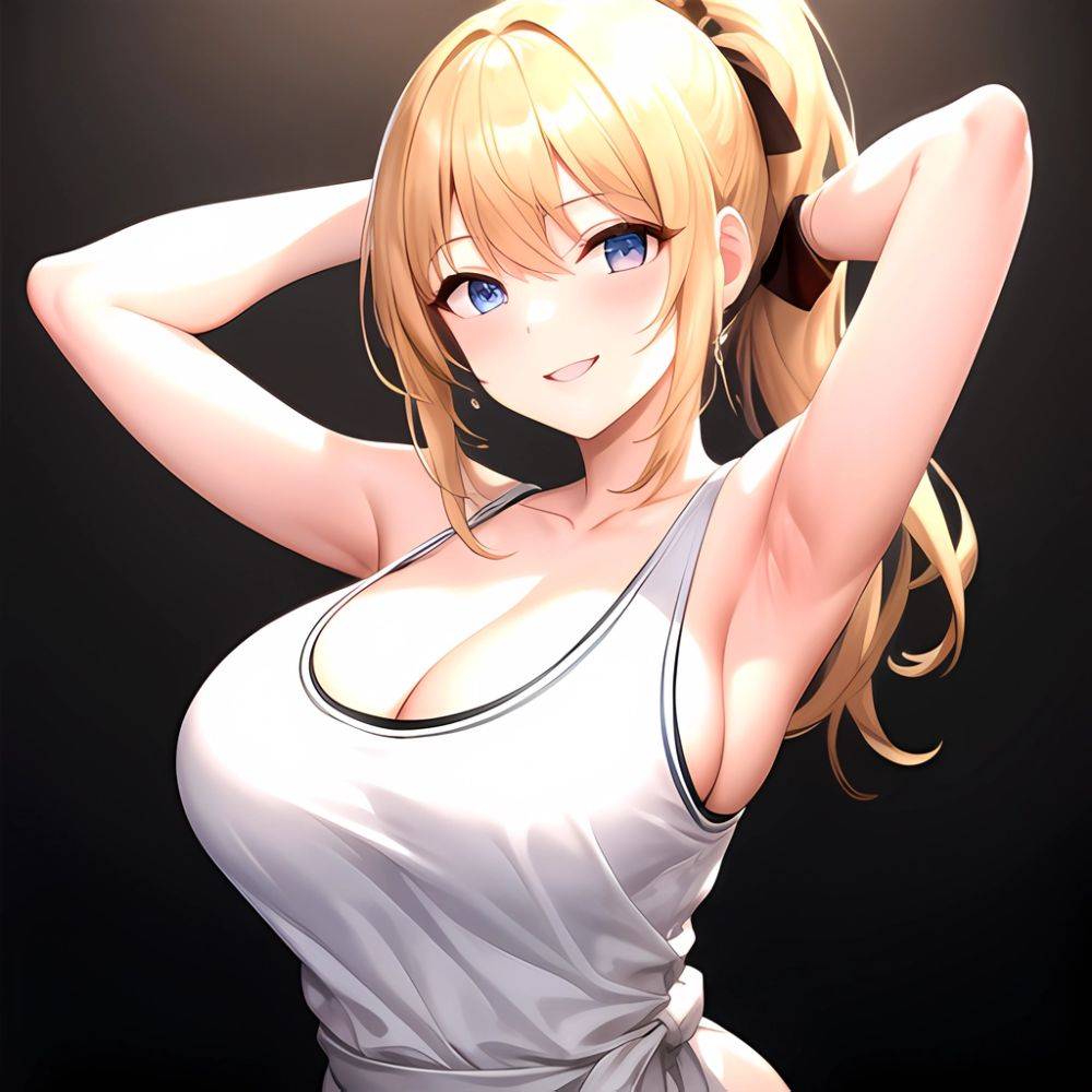 Beatrix Amerhauser 1girl Armpits Arms Behind Head Bare Shoulders Blonde Hair Breasts Cleavage Large Breasts Long Hair Looking At, 1384742492 - AIHentai - #main