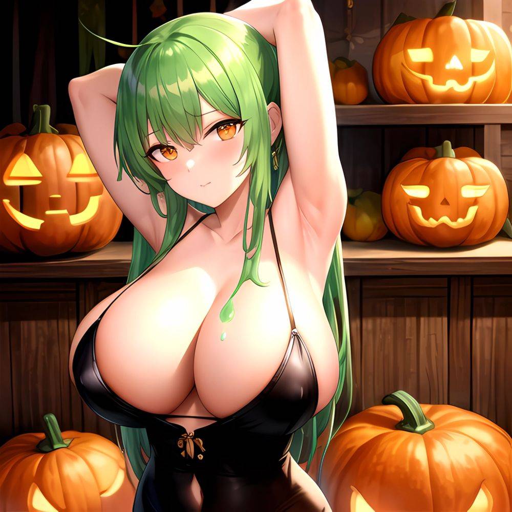 Orange Slime Messy Slime Big Boobs Pov Pumpkins Orange And Black Standing Up Facing The Viewer Arms Behind Back, 3224640689 - AIHentai - #main