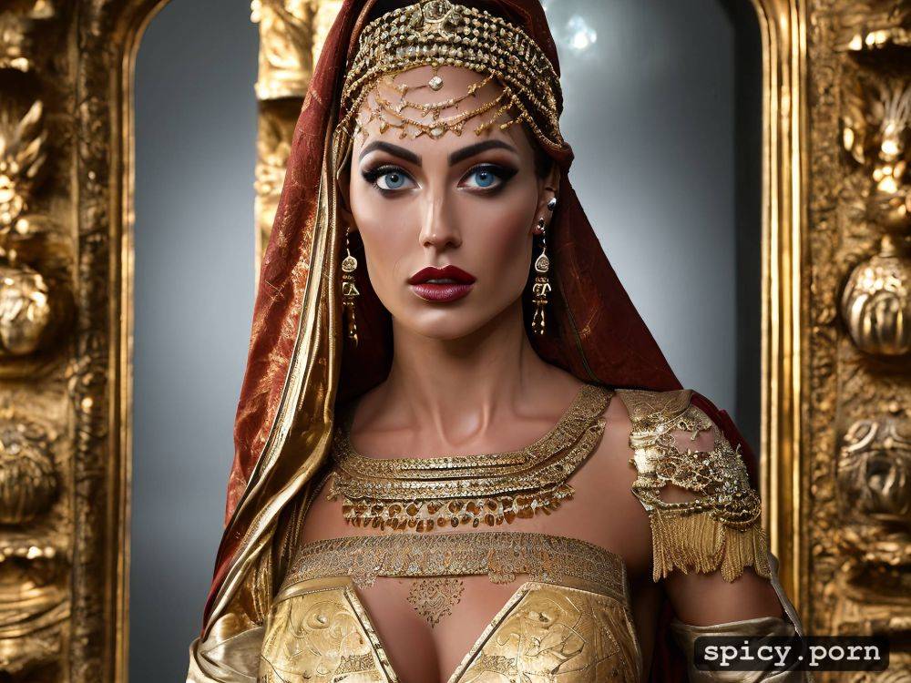 high res, dark room, wearing gold and silver armour, classical phoenician pose - #main
