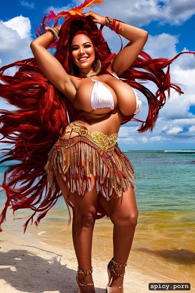color portrait, huge natural boobs, 24 yo beautiful white caribbean carnival dancer - #main