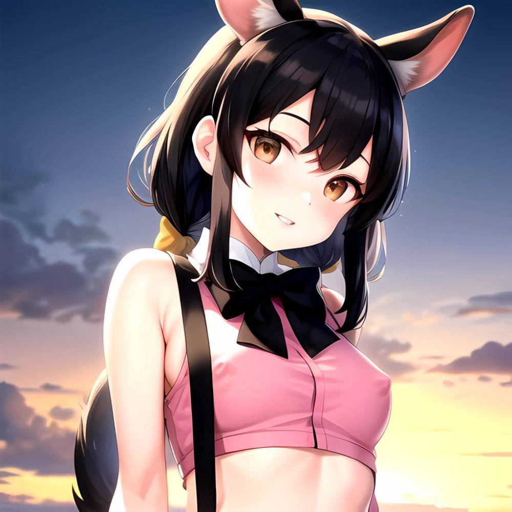 1girl Aardvark Kemono Friends Animal Ears Bare Shoulders Black Bow Black Bowtie Black Hair Bow Bowtie Breasts Brown Eyes Cropped, 608472399 - AIHentai - #main