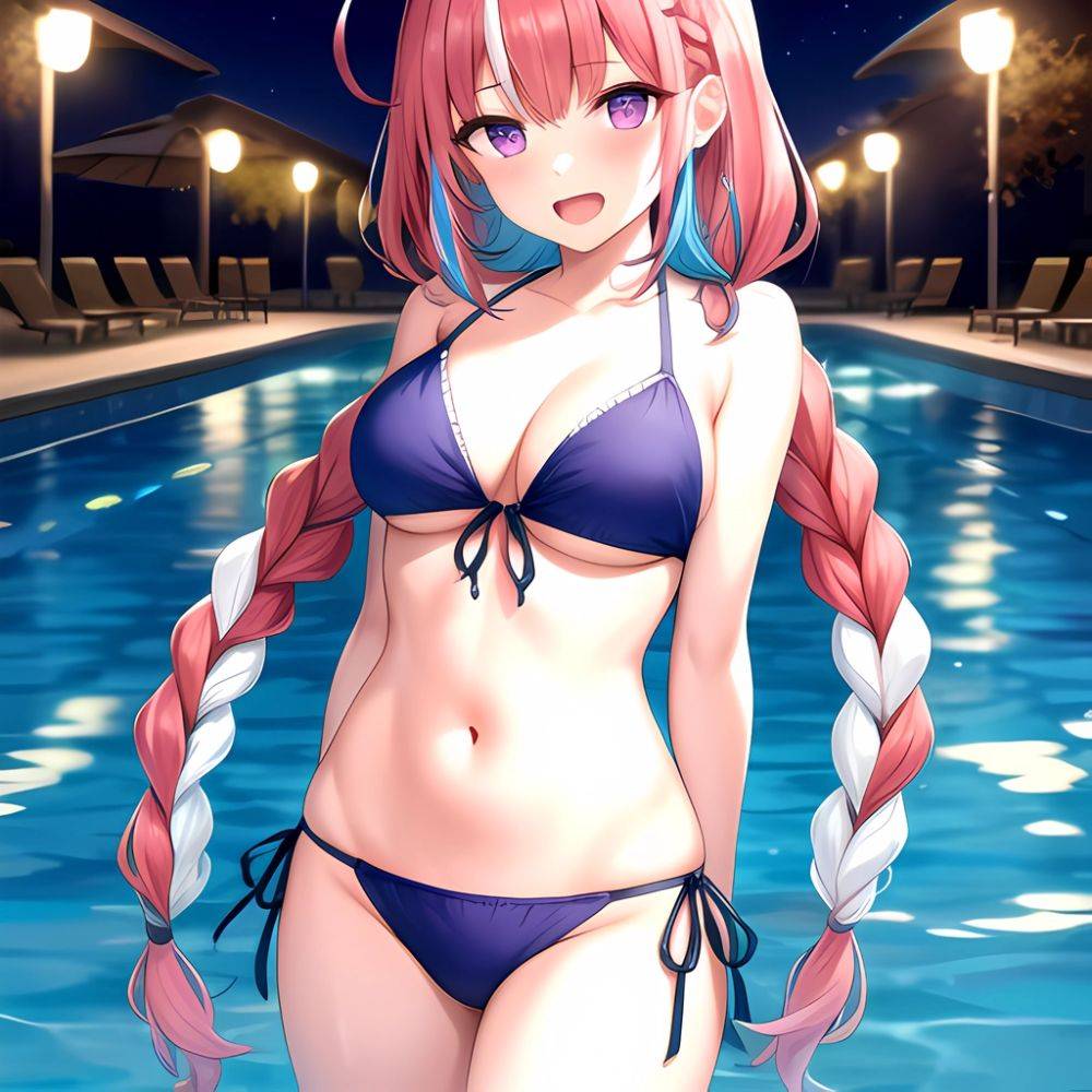 1girl Ahoge Bare Shoulders Bikini Blue Bikini Blue Hair Blush Braid Breasts Cleavage Colored Inner Hair Front Tie Bikini Top, 2826892583 - AIHentai - #main