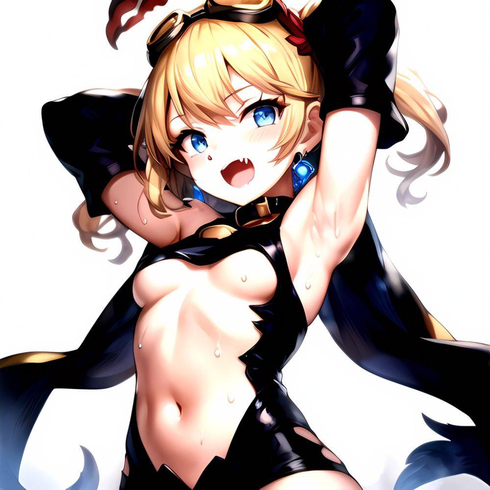 1girl Armpits Arms Behind Head Backlighting Bare Arms Bare Legs Blonde Hair Blue Eyes Blush Breasts Check Commentary Clothing Cu, 805936932 - AIHentai - #main