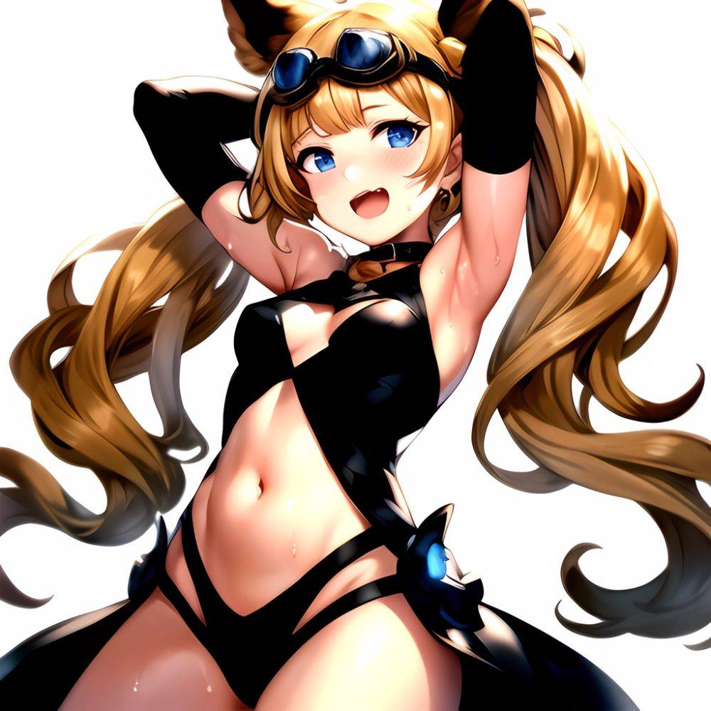 1girl Armpits Arms Behind Head Backlighting Bare Arms Bare Legs Blonde Hair Blue Eyes Blush Breasts Check Commentary Clothing Cu, 3815948896 - AIHentai - #main