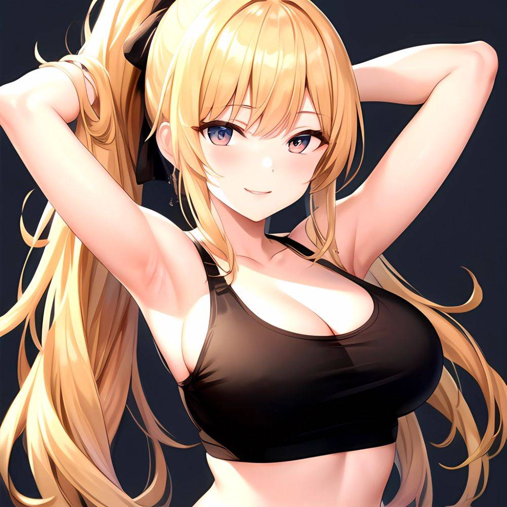 Beatrix Amerhauser 1girl Armpits Arms Behind Head Bare Shoulders Blonde Hair Breasts Cleavage Large Breasts Long Hair Looking At, 675045401 - AIHentai - #main