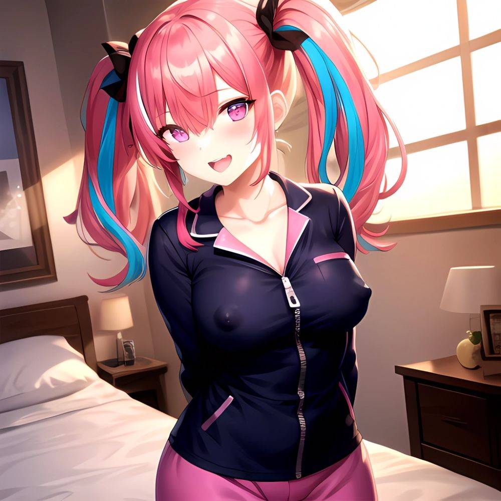 Han Juri 1girl Blush Breasts Breasts Apart Collarbone Hair Over One Eye Large Breasts Long Sleeves Multicolored Hair Navel Nippl, 2391867767 - AIHentai - #main