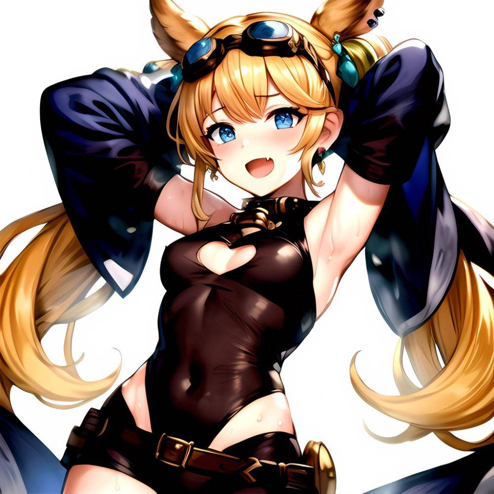 1girl Armpits Arms Behind Head Backlighting Bare Arms Bare Legs Blonde Hair Blue Eyes Blush Breasts Check Commentary Clothing Cu, 4232921024 - AIHentai - #main
