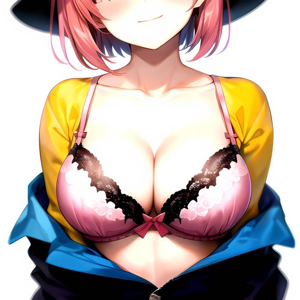 1girl Blush Bob Cut Bra Breasts Cleavage Close Up Closed Mouth Collarbone Commentary Eyelashes Eyes Visible Through Hair Floral, 277416404 - AIHentai - #main