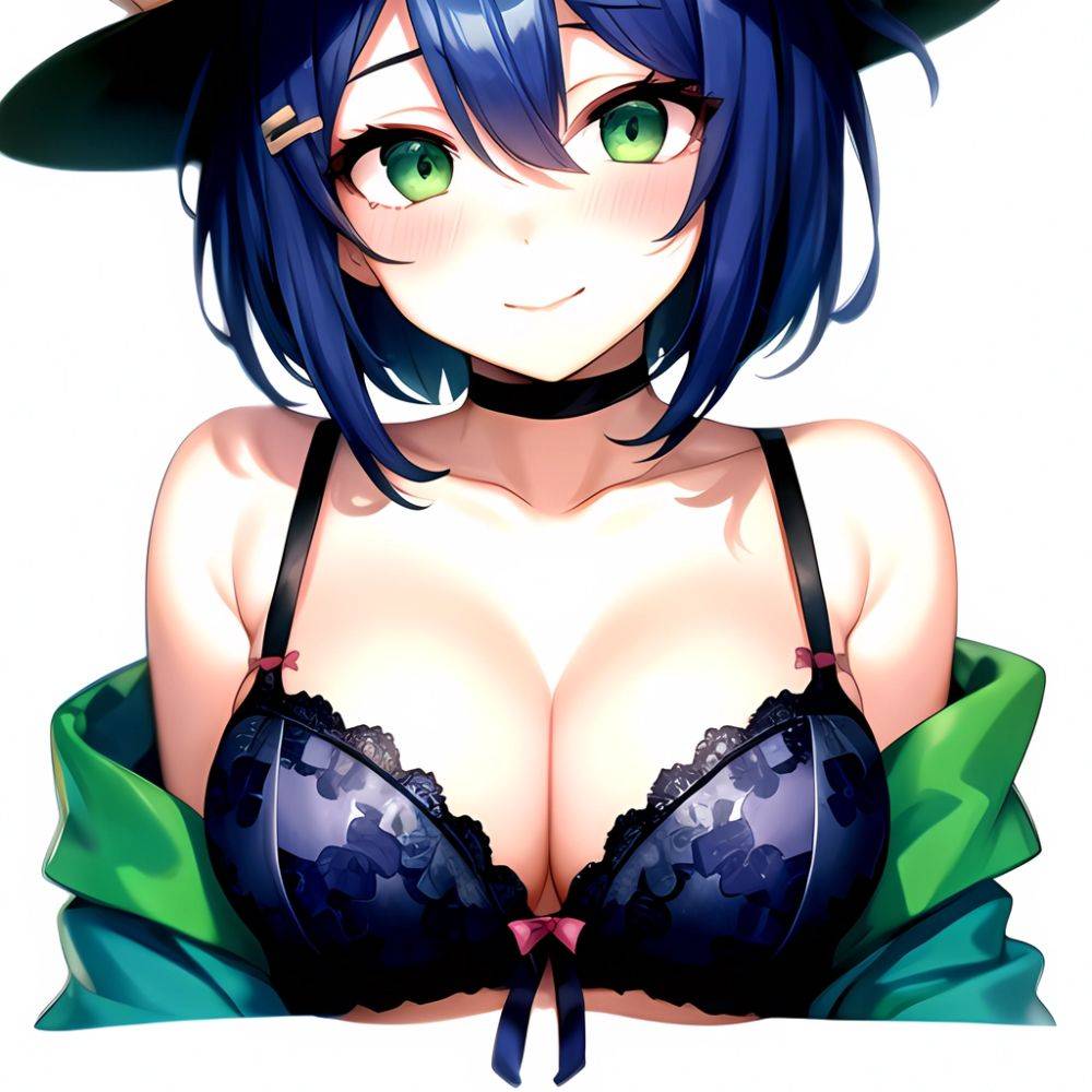 1girl Blush Bob Cut Bra Breasts Cleavage Close Up Closed Mouth Collarbone Commentary Eyelashes Eyes Visible Through Hair Floral, 2622959522 - AIHentai - #main