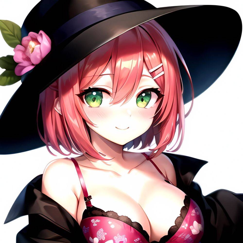 1girl Blush Bob Cut Bra Breasts Cleavage Close Up Closed Mouth Collarbone Commentary Eyelashes Eyes Visible Through Hair Floral, 1932102920 - AIHentai - #main
