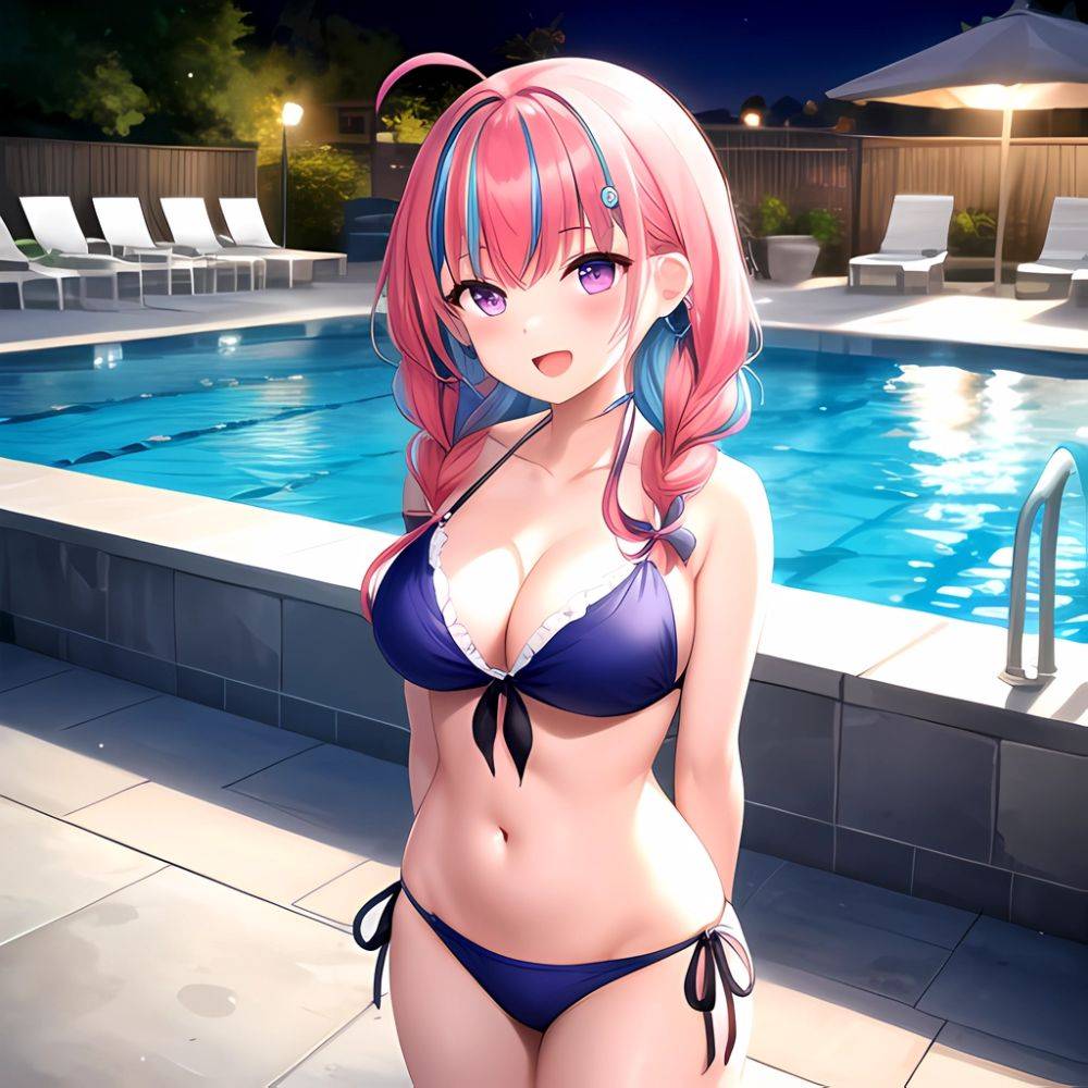 1girl Ahoge Bare Shoulders Bikini Blue Bikini Blue Hair Blush Braid Breasts Cleavage Colored Inner Hair Front Tie Bikini Top, 2076107968 - AIHentai - #main