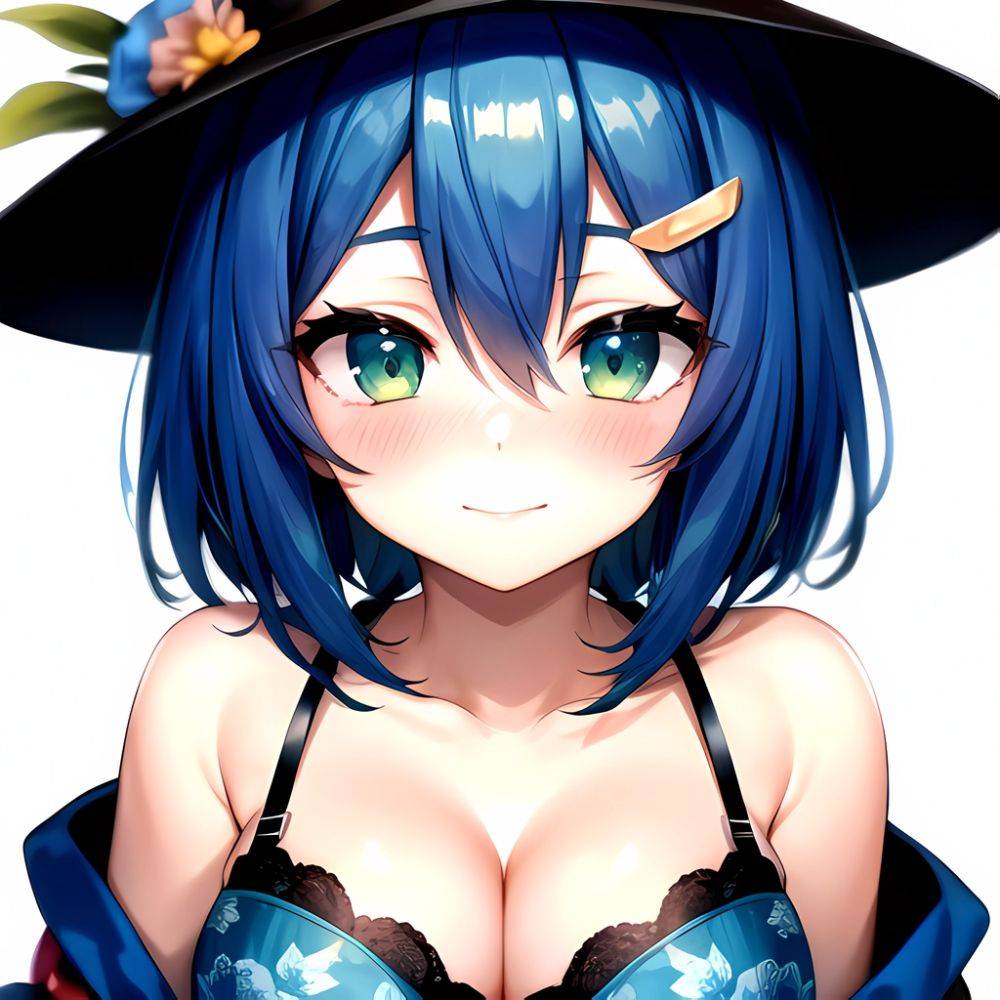 1girl Blush Bob Cut Bra Breasts Cleavage Close Up Closed Mouth Collarbone Commentary Eyelashes Eyes Visible Through Hair Floral, 2503244675 - AIHentai - #main