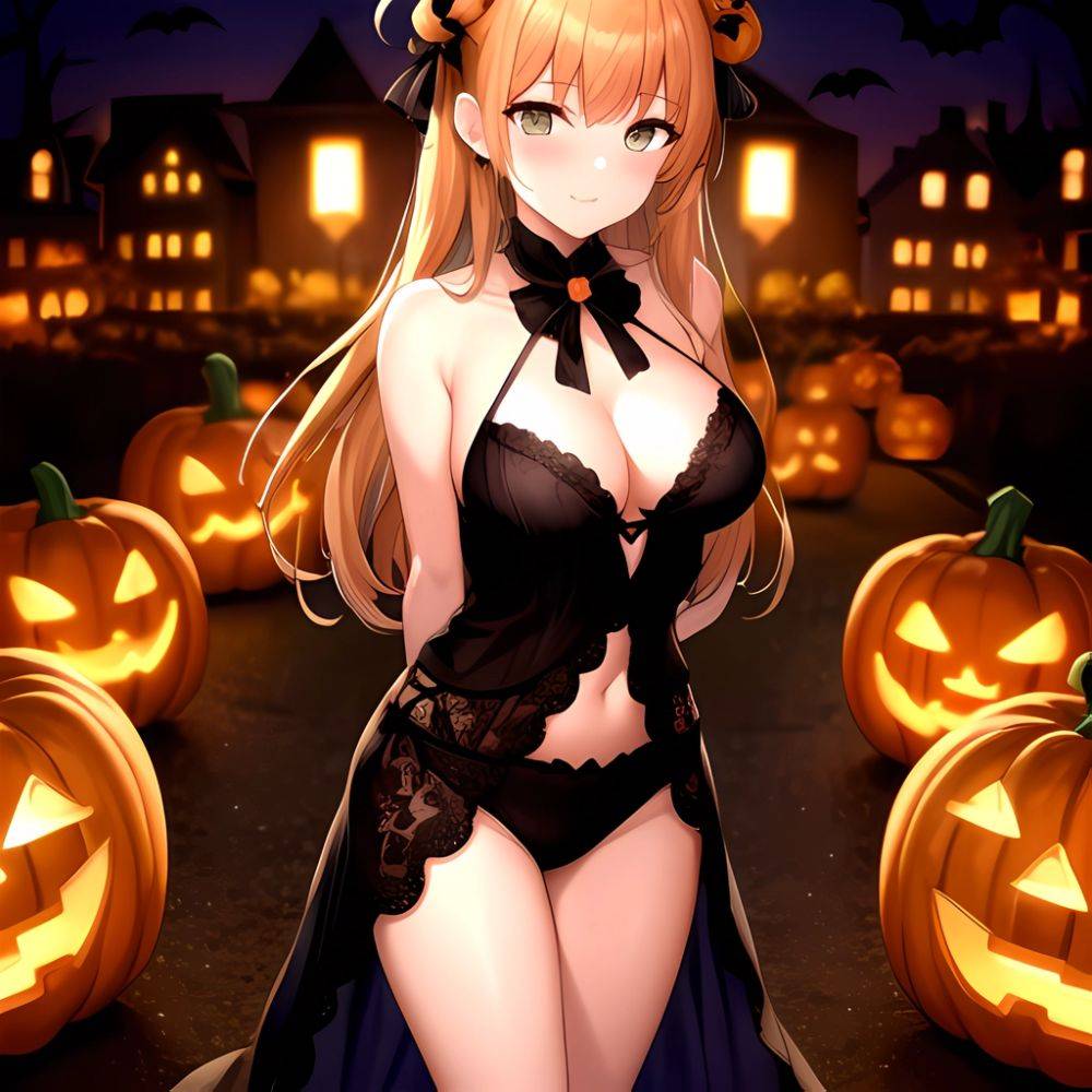 1girl Solo Sexy Outfit Halloween Pumpkins Standing Arms Behind Back, 1493815574 - AIHentai - #main