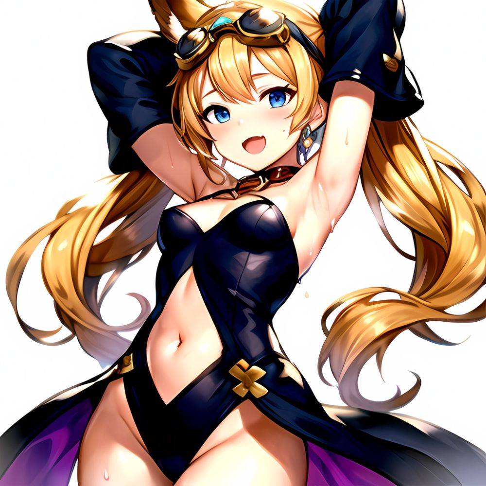1girl Armpits Arms Behind Head Backlighting Bare Arms Bare Legs Blonde Hair Blue Eyes Blush Breasts Check Commentary Clothing Cu, 2610800099 - AIHentai - #main