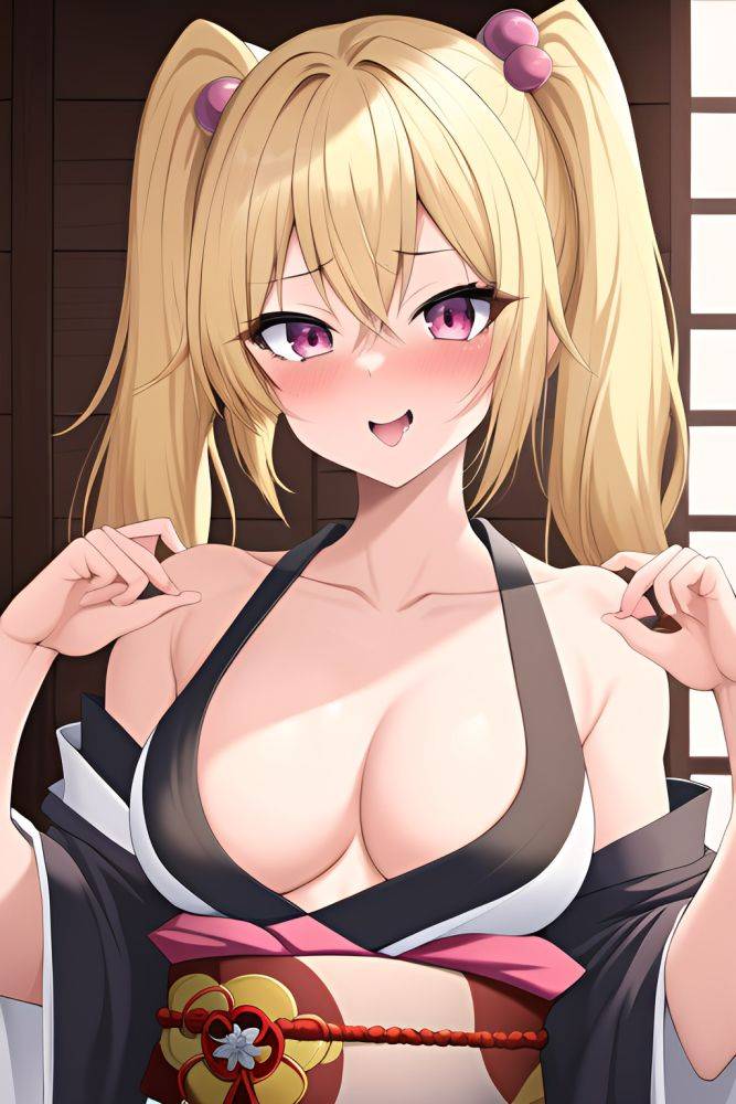 Anime Muscular Small Tits 30s Age Ahegao Face Blonde Pigtails Hair Style Light Skin Painting Strip Club Close Up View Plank Kimono - AI Hentai - #main