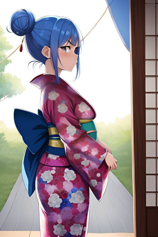 Anime Pregnant Small Tits 60s Age Serious Face Blue Hair Hair Bun Hair Style Light Skin Comic Tent Side View Bending Over Kimono - AI Hentai - #main