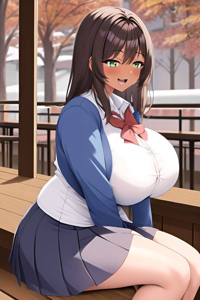 Anime Busty Huge Boobs 30s Age Laughing Face Brunette Pixie Hair Style Dark Skin Crisp Anime Bar Side View Sleeping Schoolgirl 3662394205326307727 - AI Hentai - #main