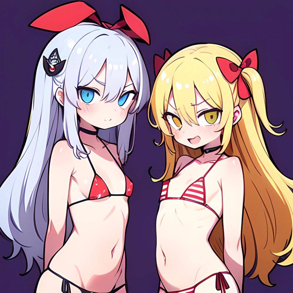 Gabriel Tenma White Raphiel Shiraha Ainsworth 2girls American Flag Bikini Bikini Blonde Hair Blue Eyes Blush Breasts Cross Hair, 359740658 - AI Hentai - #main